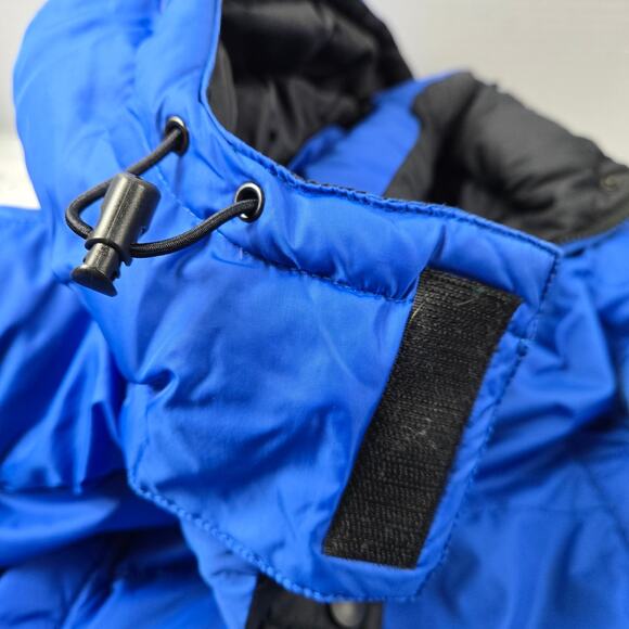 Men's Lands' End Reversible Goose Down Puffer Jacket Blue Black Hood sz Lg 42-44 - Picture 14 of 16